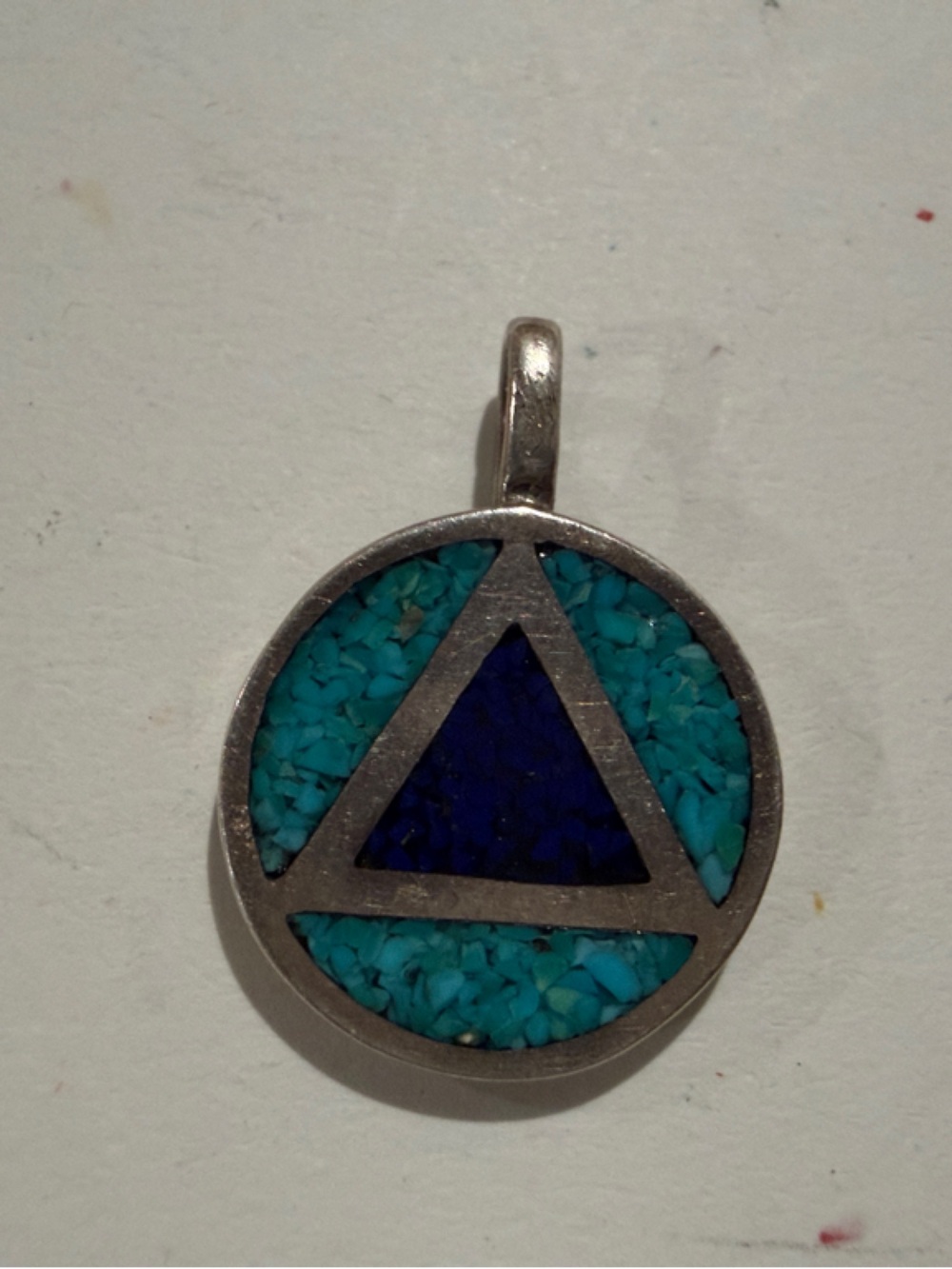Turquoise and Navy Inlay Round Pendant